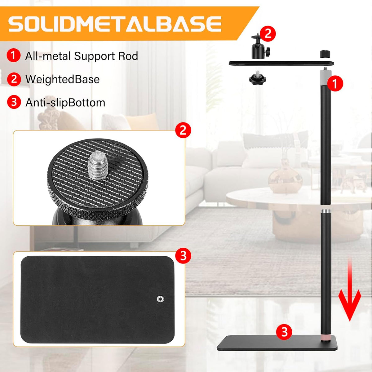 Projector Floor Stand 93-127cm Adjustable Height 360 Rotating Mount Home Cinema