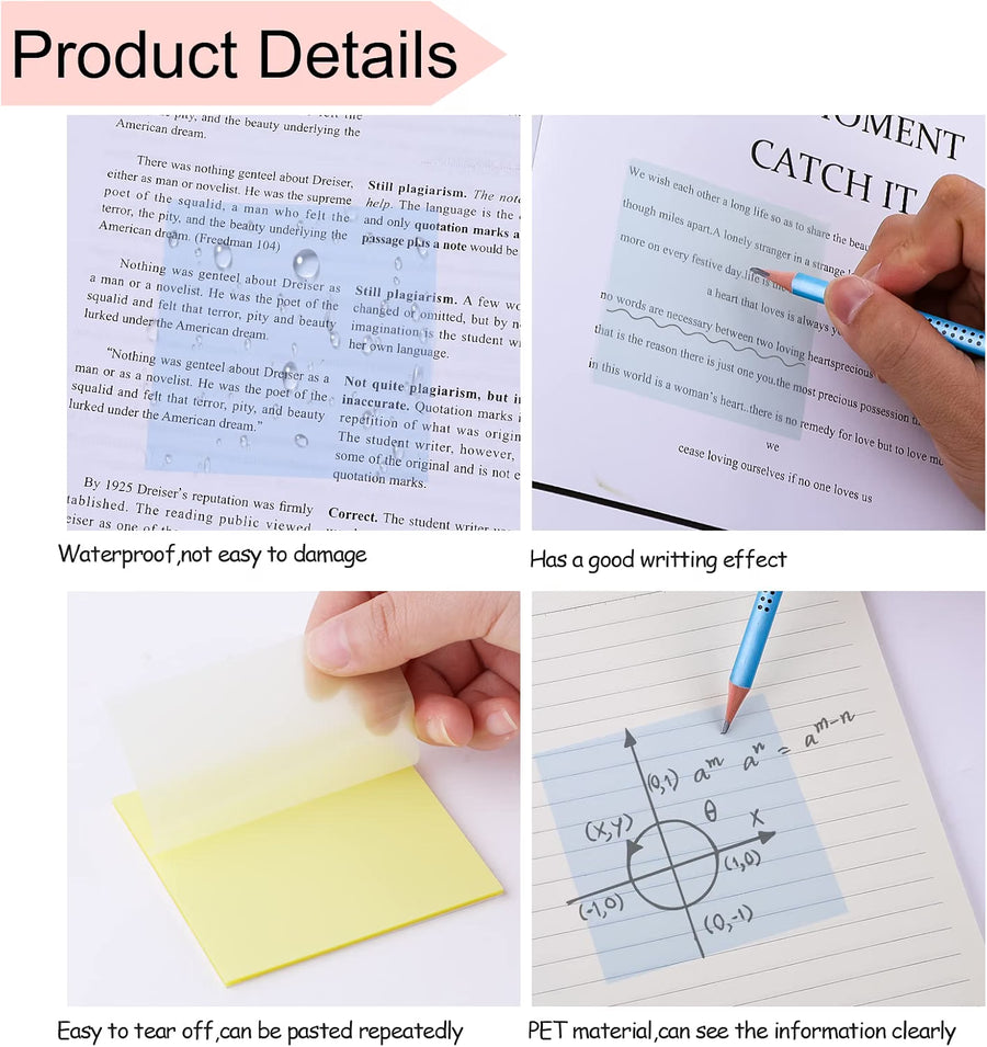 Transparent Sticky Notes 600 Sheets Blue Yellow Clear 95x70mm Removable Yizemay