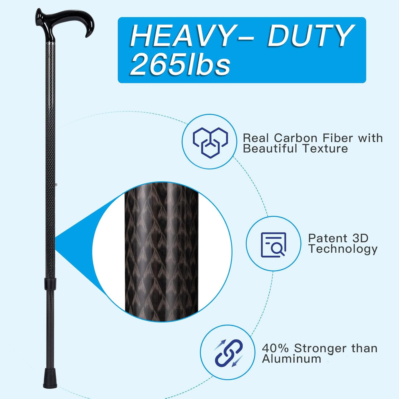 DRAGON CARBON Fiber Walking Cane 27-37 inches (68.5-94cm) Adjustable Lightweight