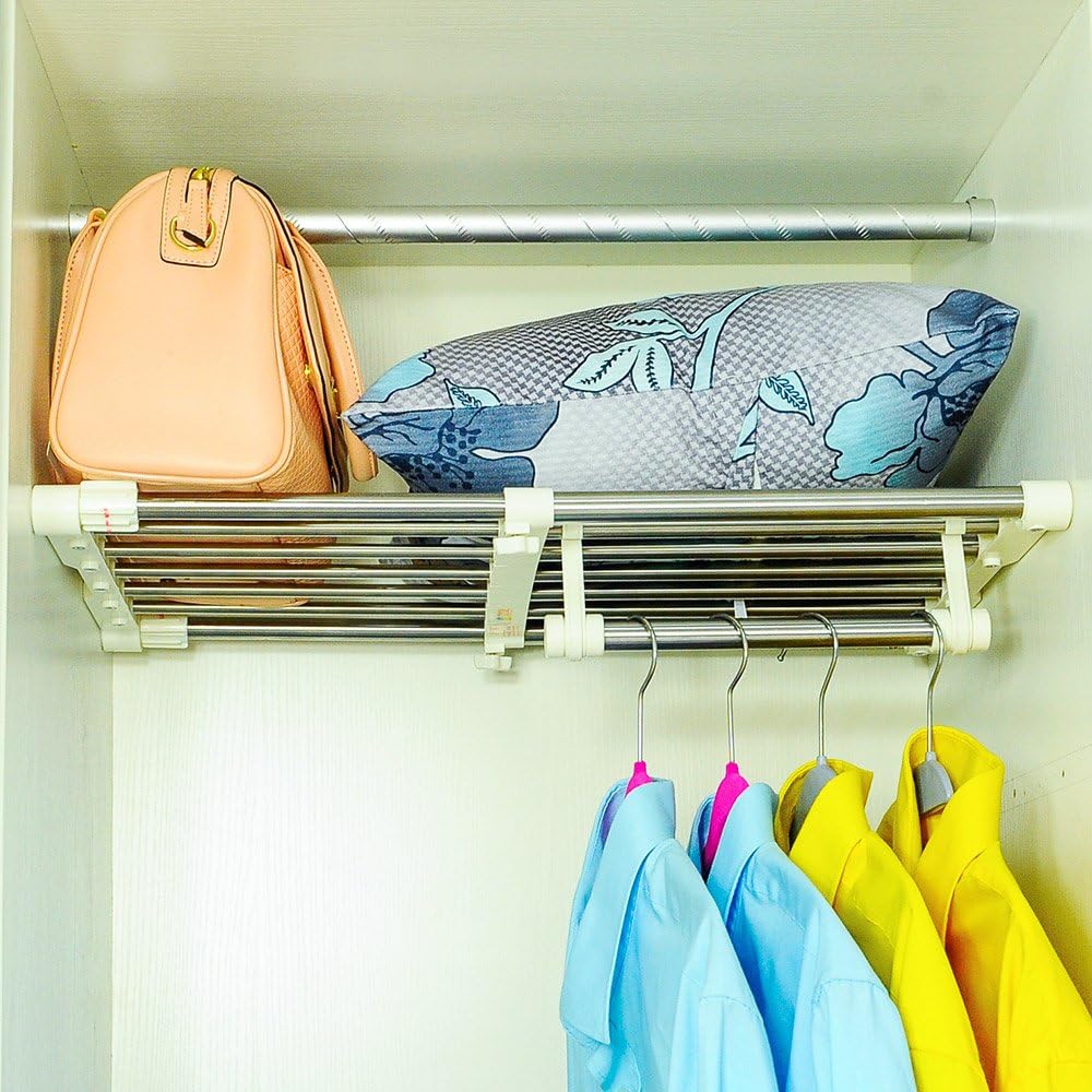 BAOYOUNI Extendable Closet Shelf Rod Organizer, Heavy-Duty Metal Divider 40-60cm