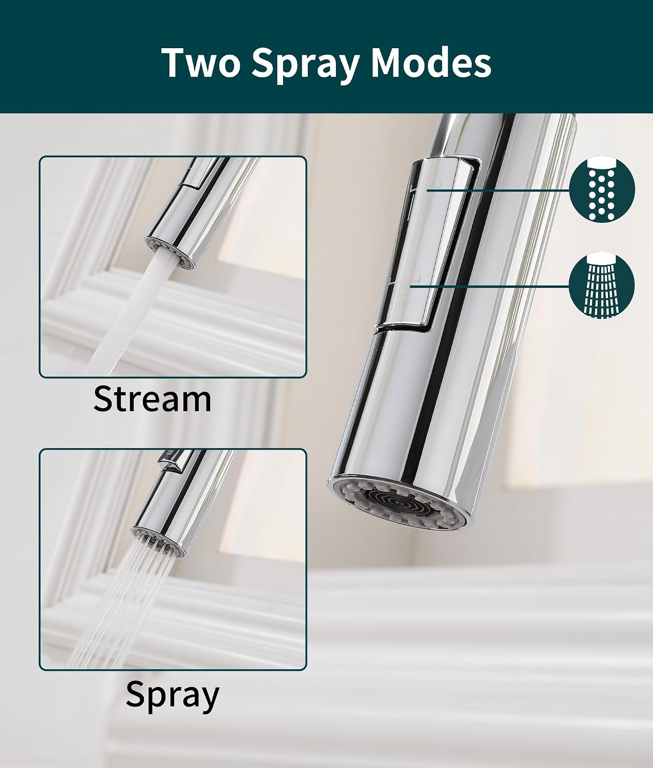 Kitchen Mixer Tap Pull Out Sprayer 2 Modes 360 Swivel Stainless Steel Chrome Sink