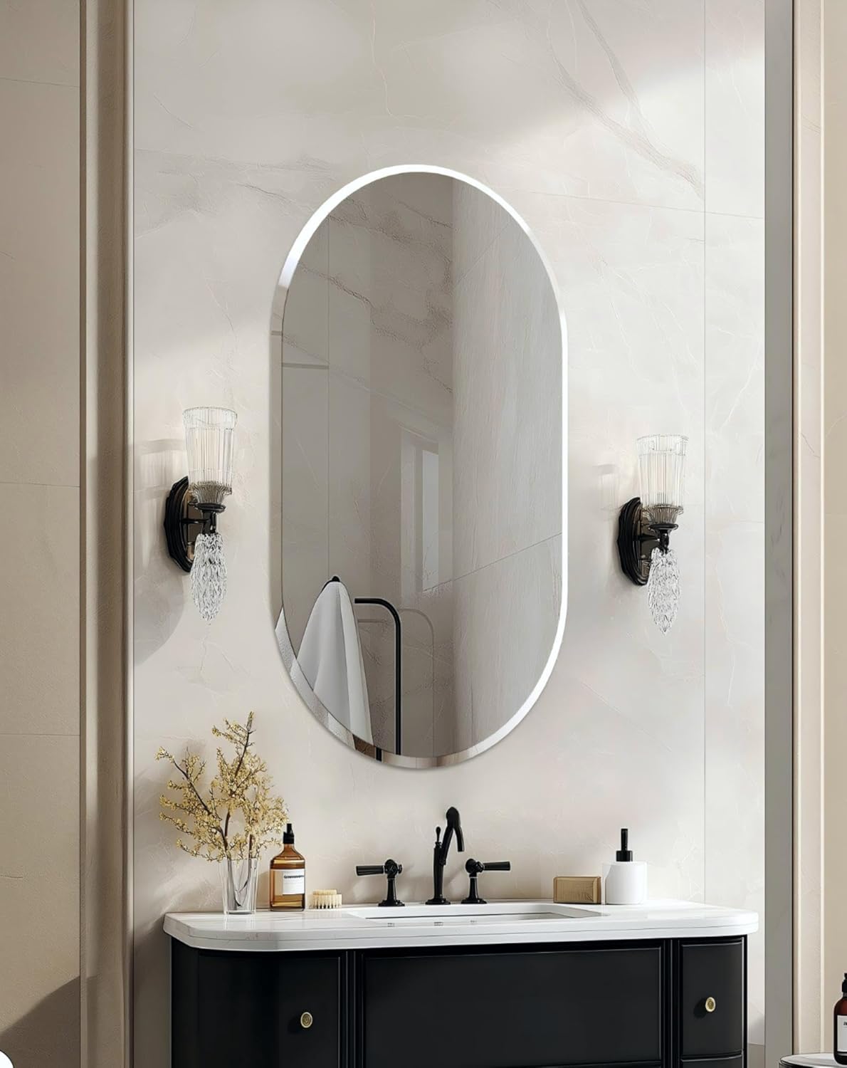 Oblong Wall Mirror 60x120cm Frameless Beveled Edge Silver Mirror