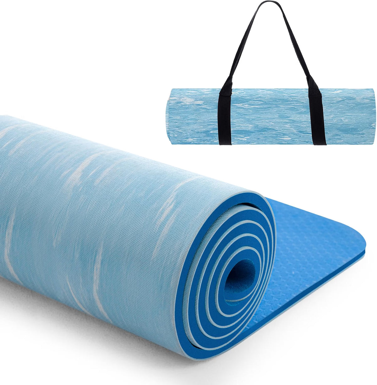 Yoga Mat 10mm Extra Thick Non Slip Rubber TPE Pilates Workout Blue Marjar Fitness