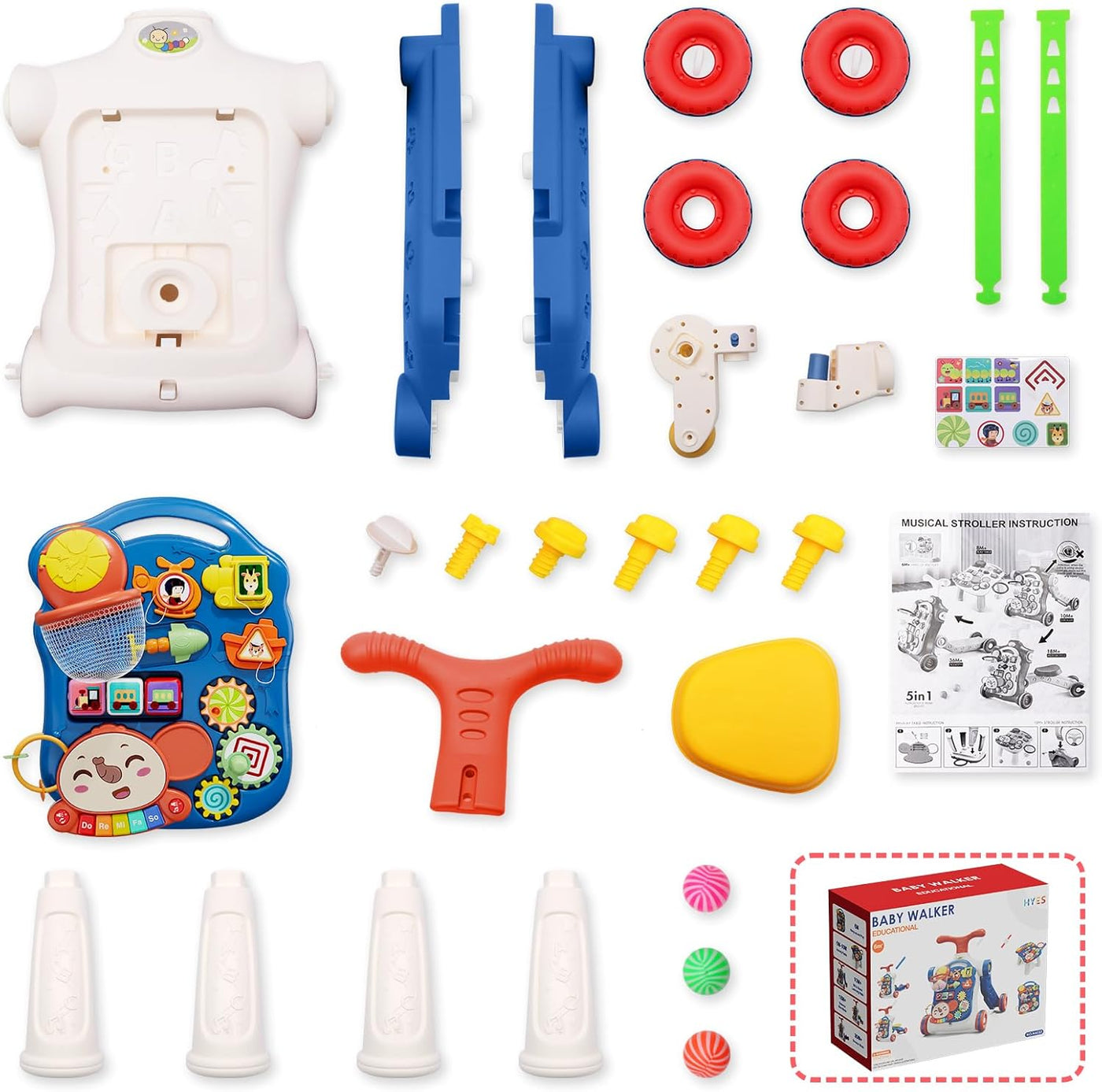 Baby Walker 5 in 1 Activity Push Walker Sit to Stand with Music HYES