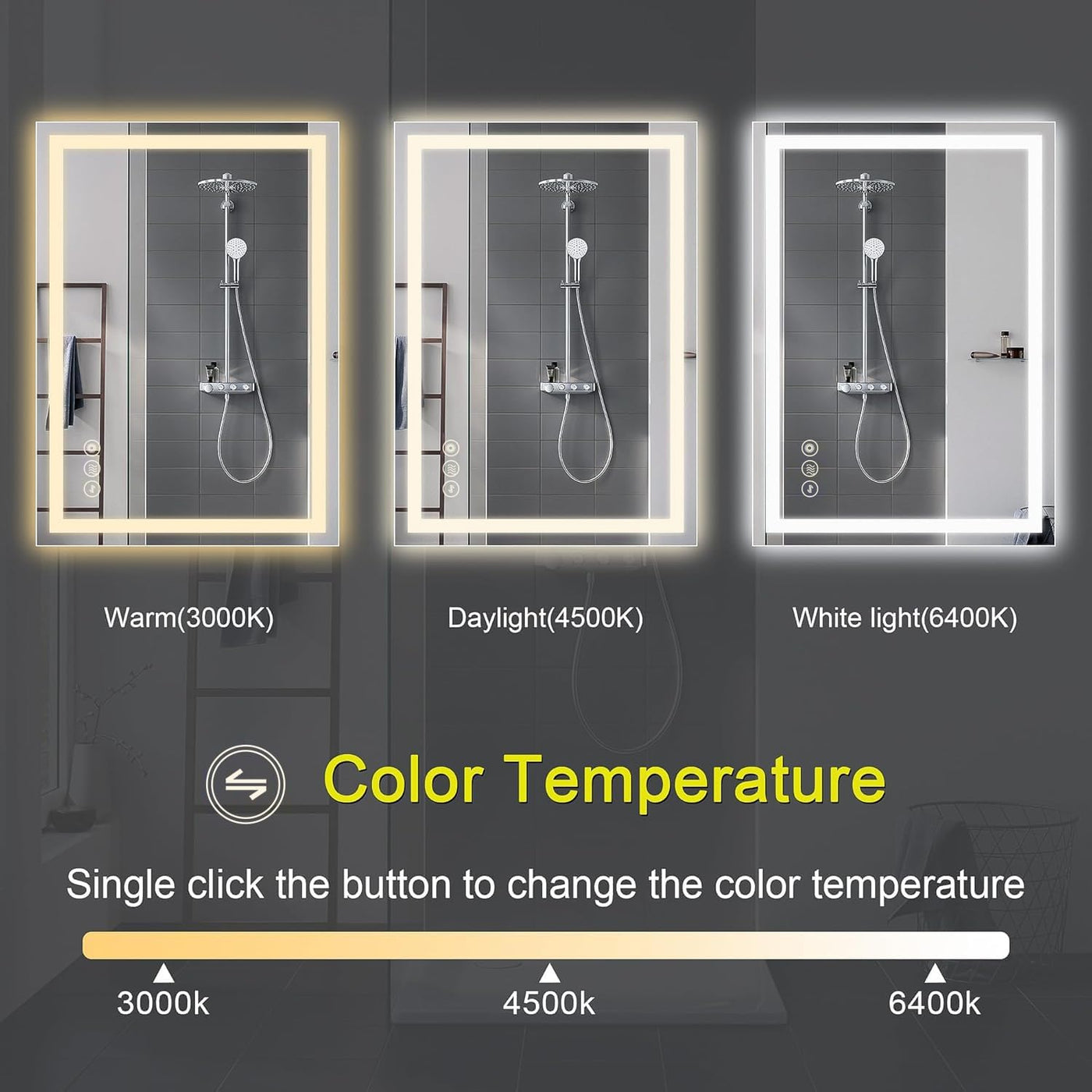 LED Bathroom Mirror 50x70cm Dimmable Anti Fog Colour Change Backlit Vanity Wall