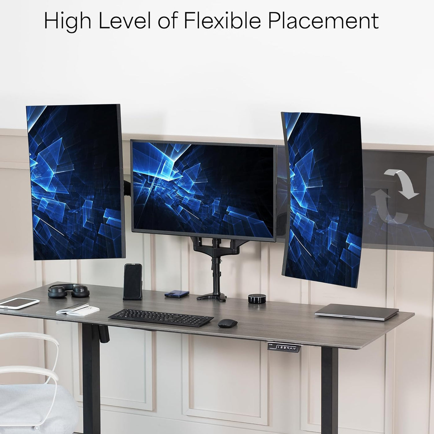 Triple Monitor Desk Mount 32 Inch Gas Spring VESA 100 Black VIVO STAND-V300G