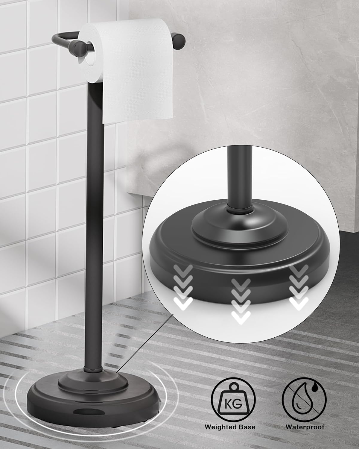 Freestanding Toilet Roll Holder SUS304 Stainless Steel Matte Black Bathroom Stand