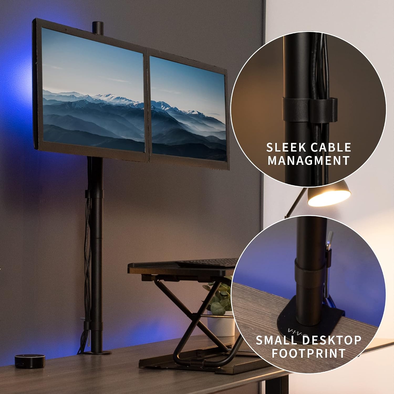 Dual Monitor Stand 27 Inch Extra Tall 39 Inch Pole Adjustable VIVO