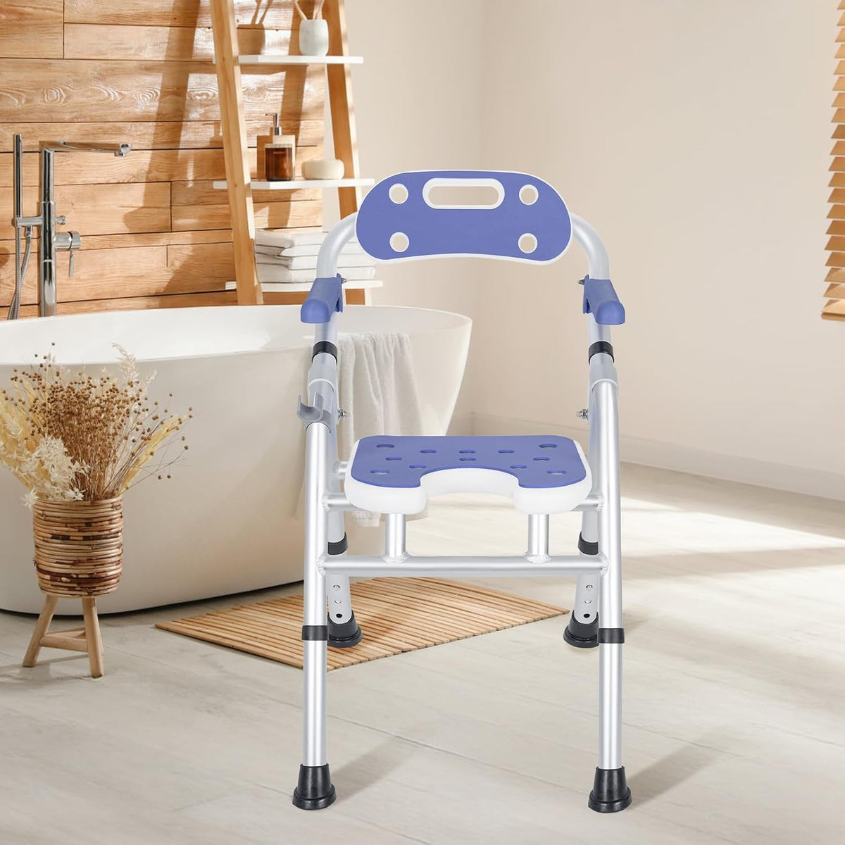 Foldable Shower Chair Adjustable Height Bath Stool Bathroom Seat OUUTMEE Support