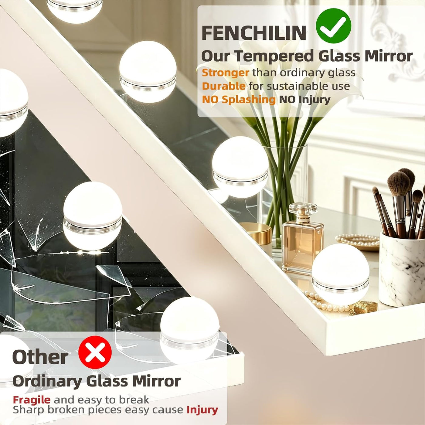 Hollywood Vanity Mirror 80x58cm 18 LED Lights Bluetooth Makeup FENCHILIN