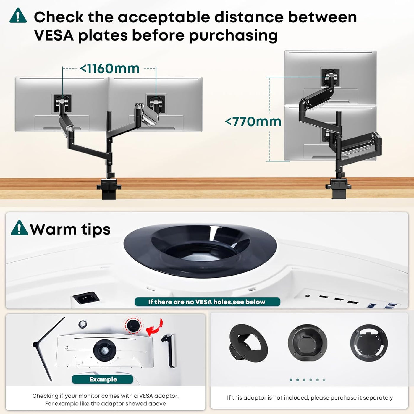 Dual Monitor Arm 24-57 Inch Heavy Duty 27kg VESA 200 Ultrawide Stacked Display