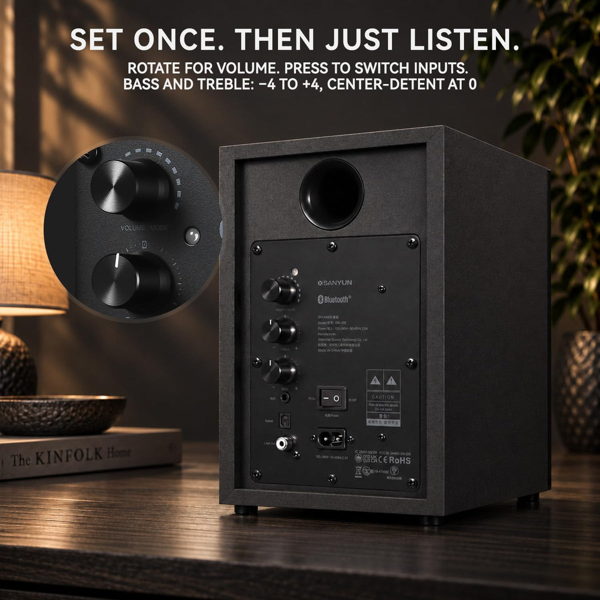 Bookshelf Speakers 4 Inch 2 Way Powered Stereo Audio TV PC Home Sanyun SW205