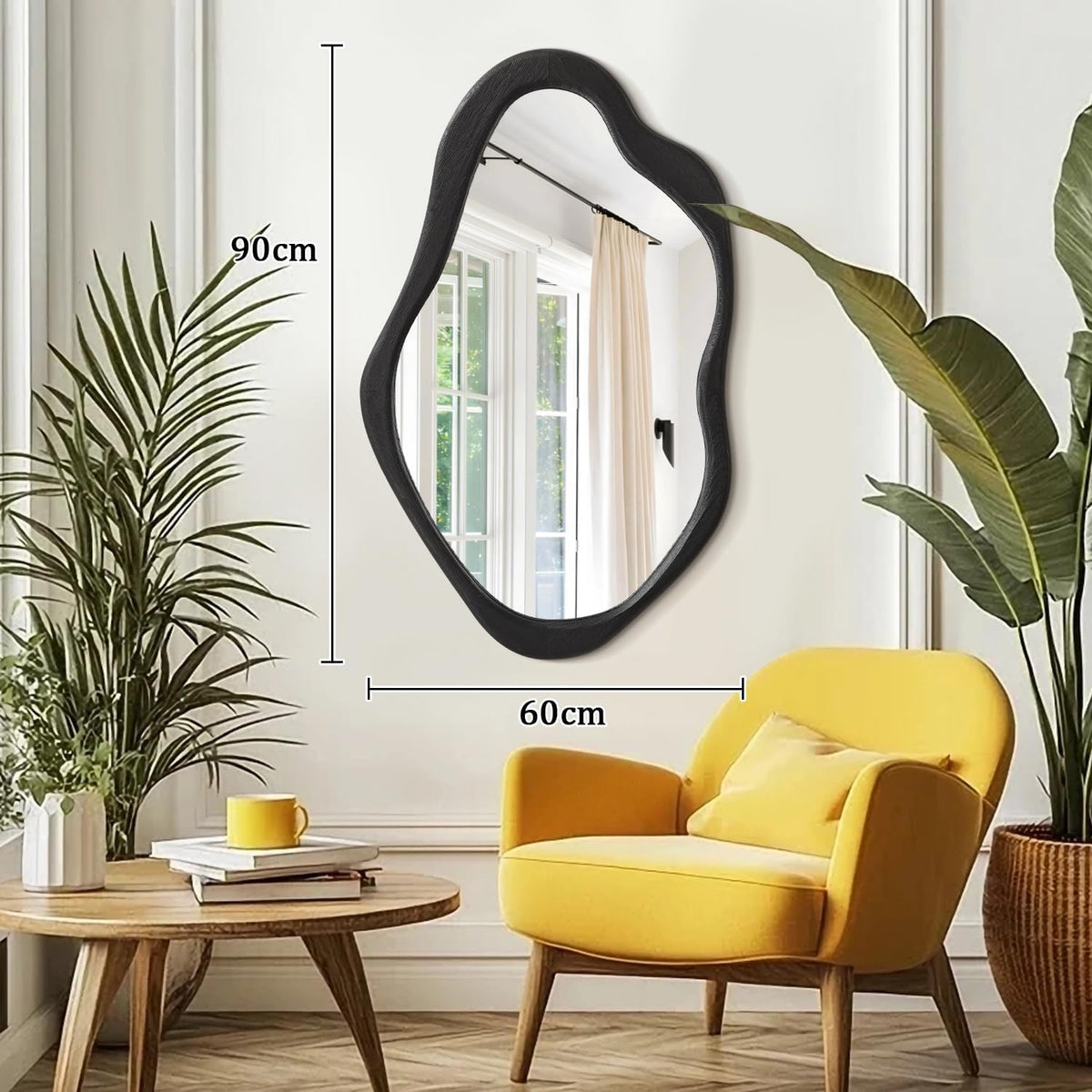 Asymmetrical Wall Mirror 60x90cm Irregular Wood Frame Modern Decor AOAOPQ