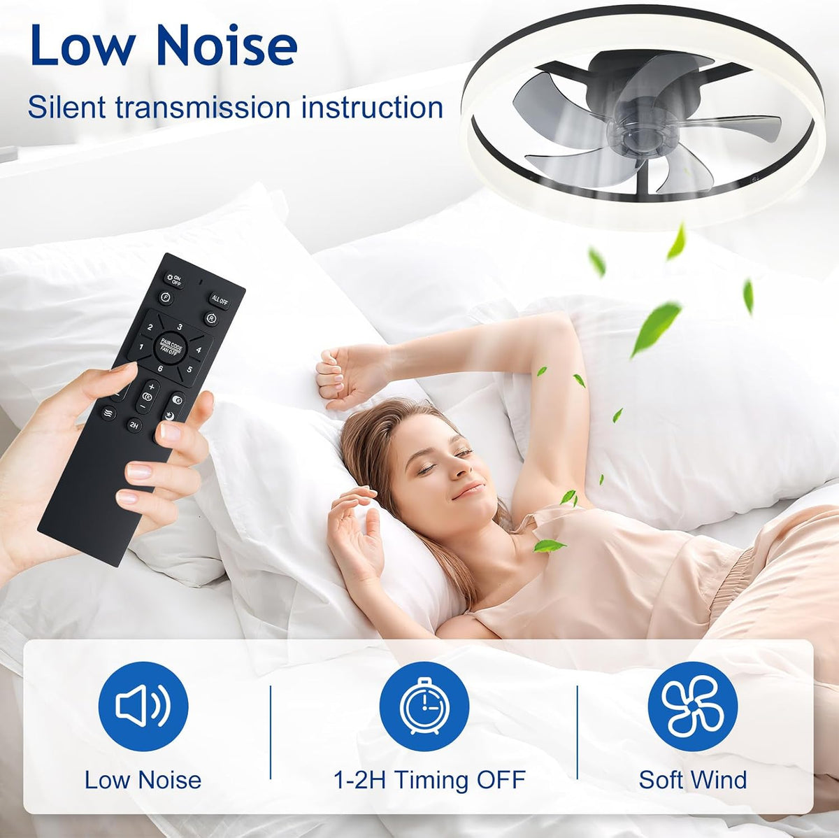 Ceiling Fan with Light 20 Inch LED Dimmable App Remote  Black Depuley Bladeless