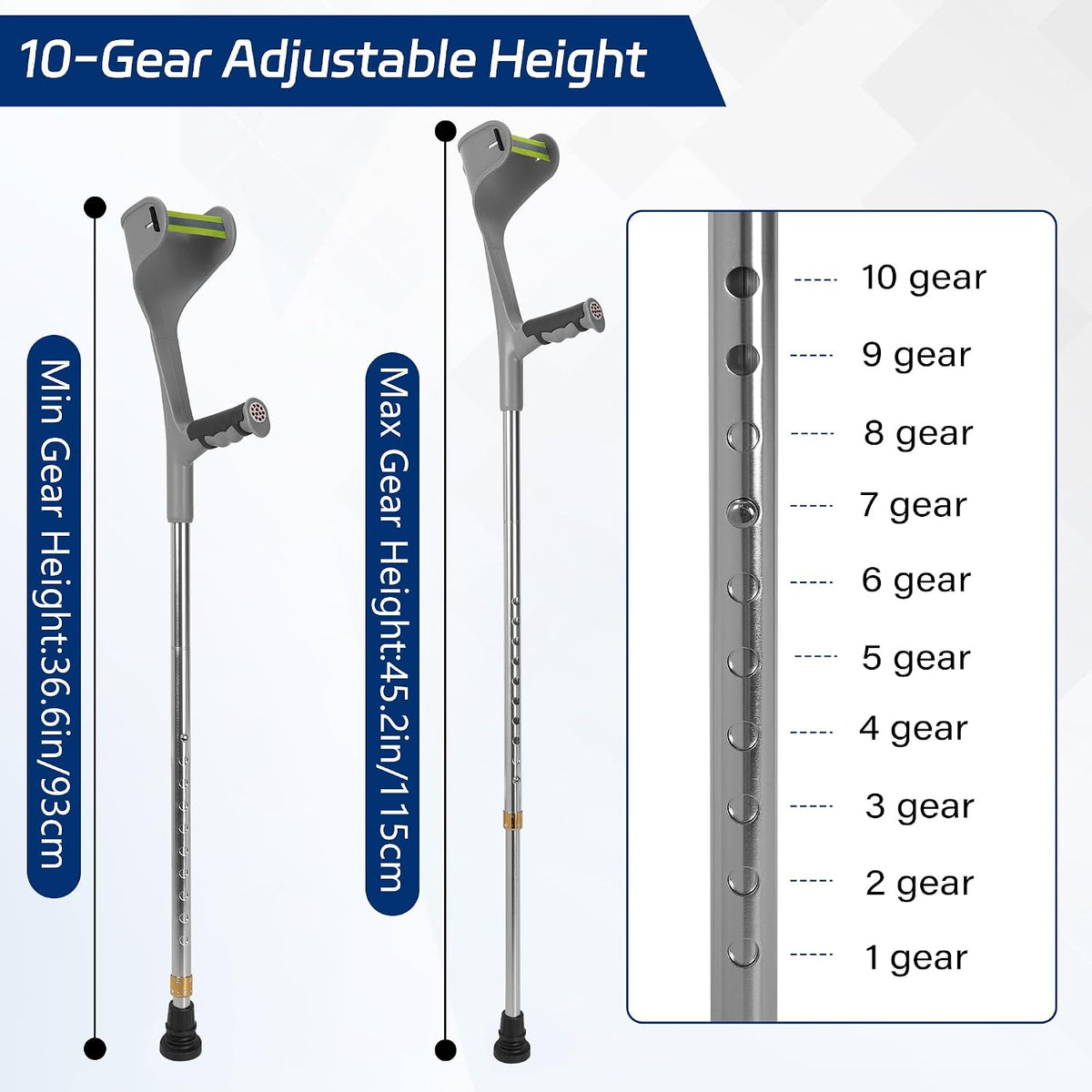 Folding Forearm Crutches Set of 2 Anti Slip Rubber Feet Adult Mobility Walking