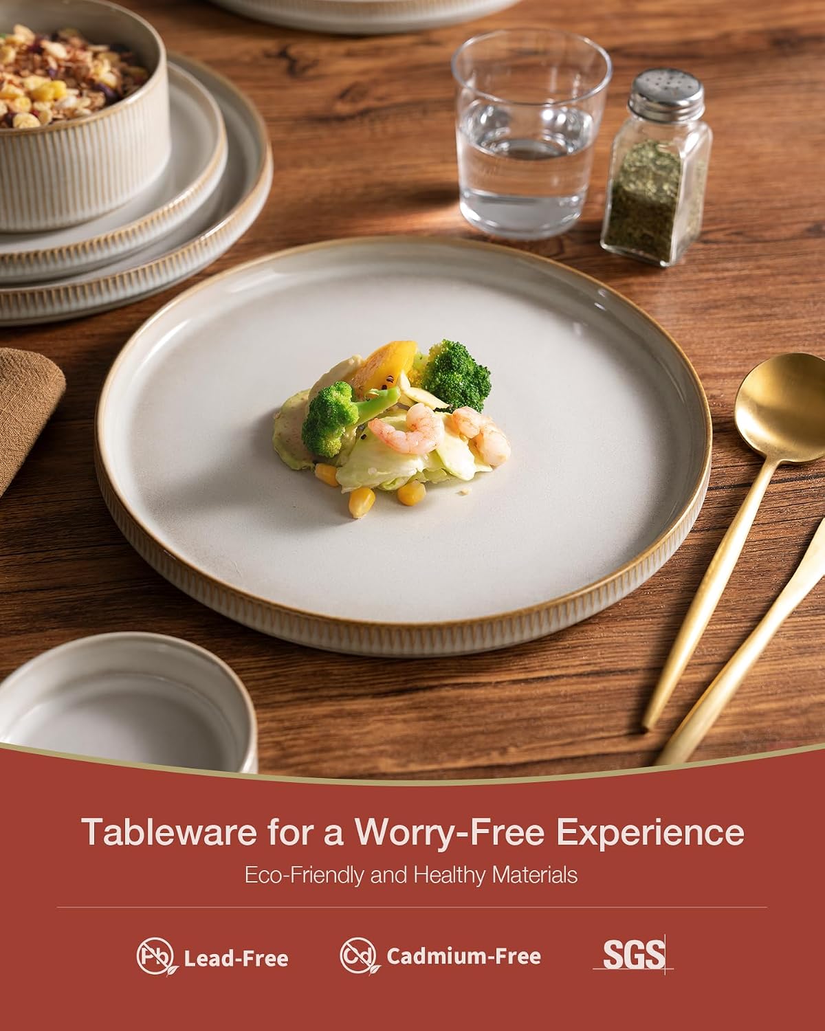 Stoneware Dinner Set 18 Piece Plates Bowls for 6 Cappuccino White Richmount Table
