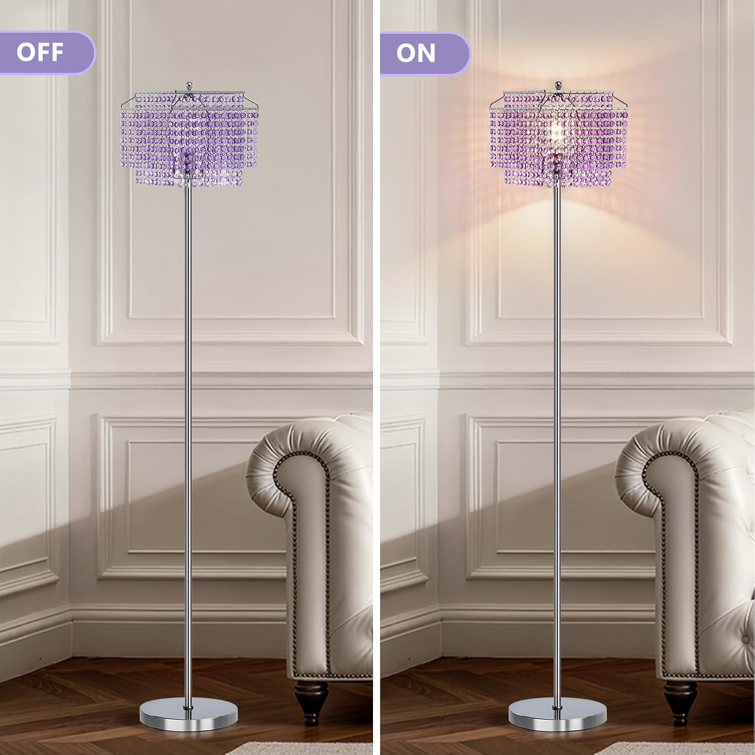 Crystal Floor Lamp Modern Standing Light Foot Switch Living Room Bedroom Elegant
