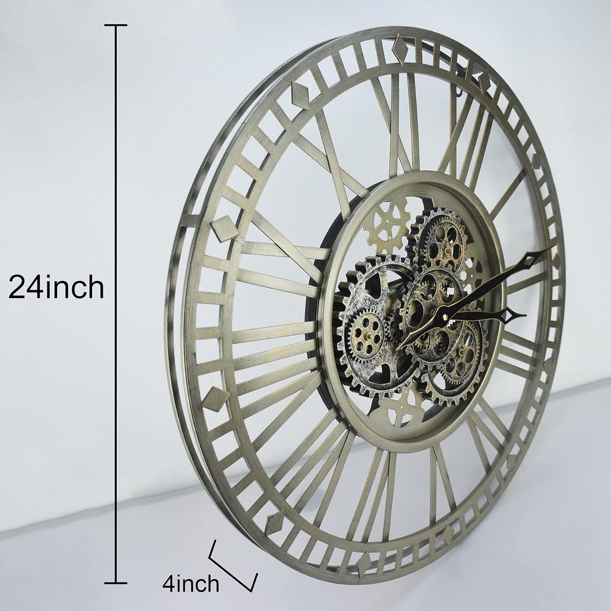 Large Wall Clock 60cm Vintage Bronze Real Moving Gears Industrial Home Decor