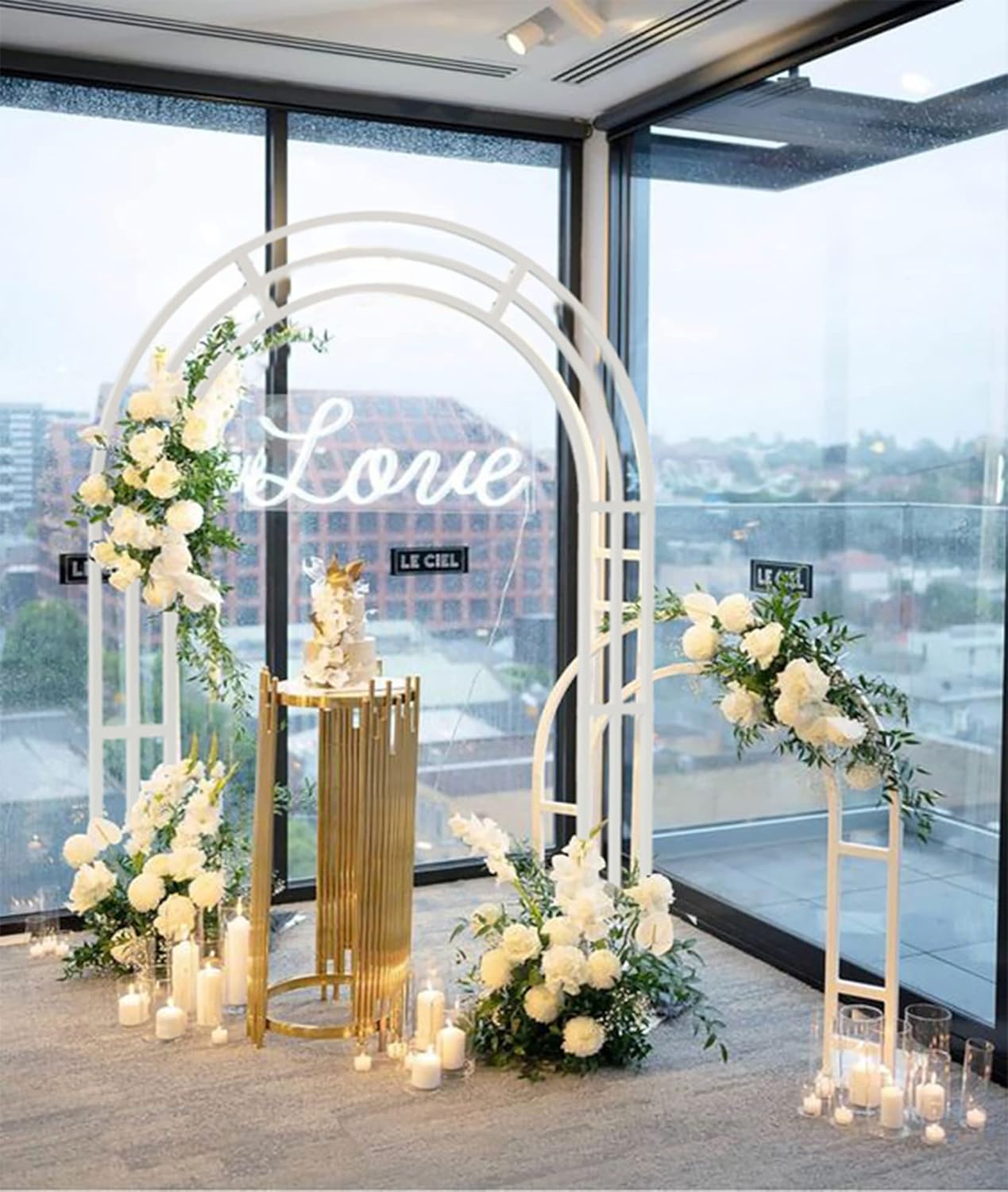 Wedding Arch Stand 3 Layer Metal Backdrop Frame 200x60x260cm White Large