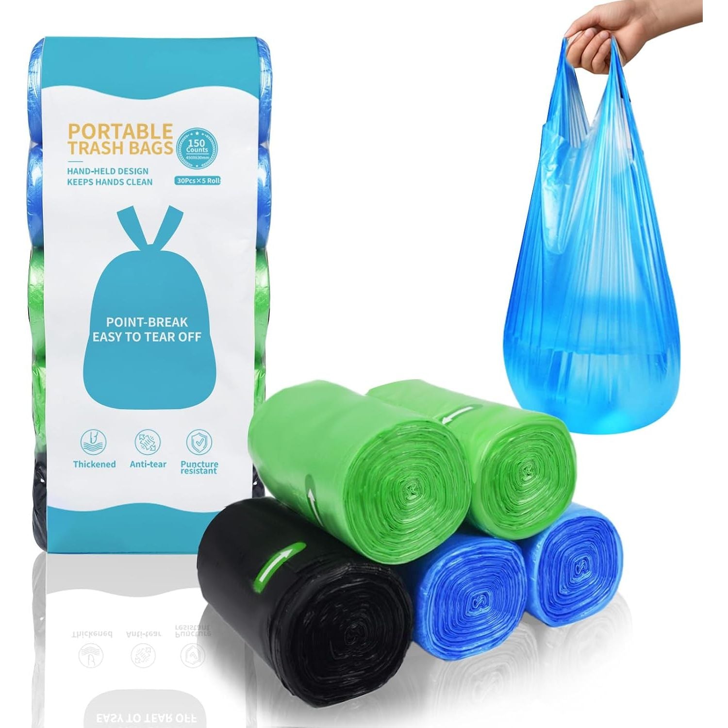 Heavy Duty Bin Bags 15L Drawstring Extra Strong 150 Pack Colourful O2frepak Waste