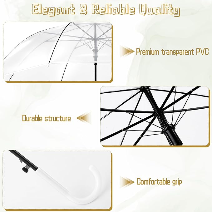 Clear Umbrella 37.4 Inch Transparent Dome Wedding Rain Parasol White Aodaer