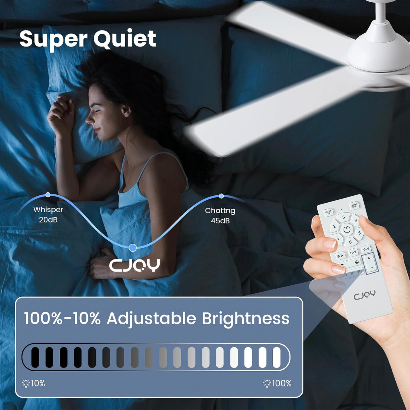Ceiling Fan With Lights 48 Inch Remote Quiet Reversible White CJOY