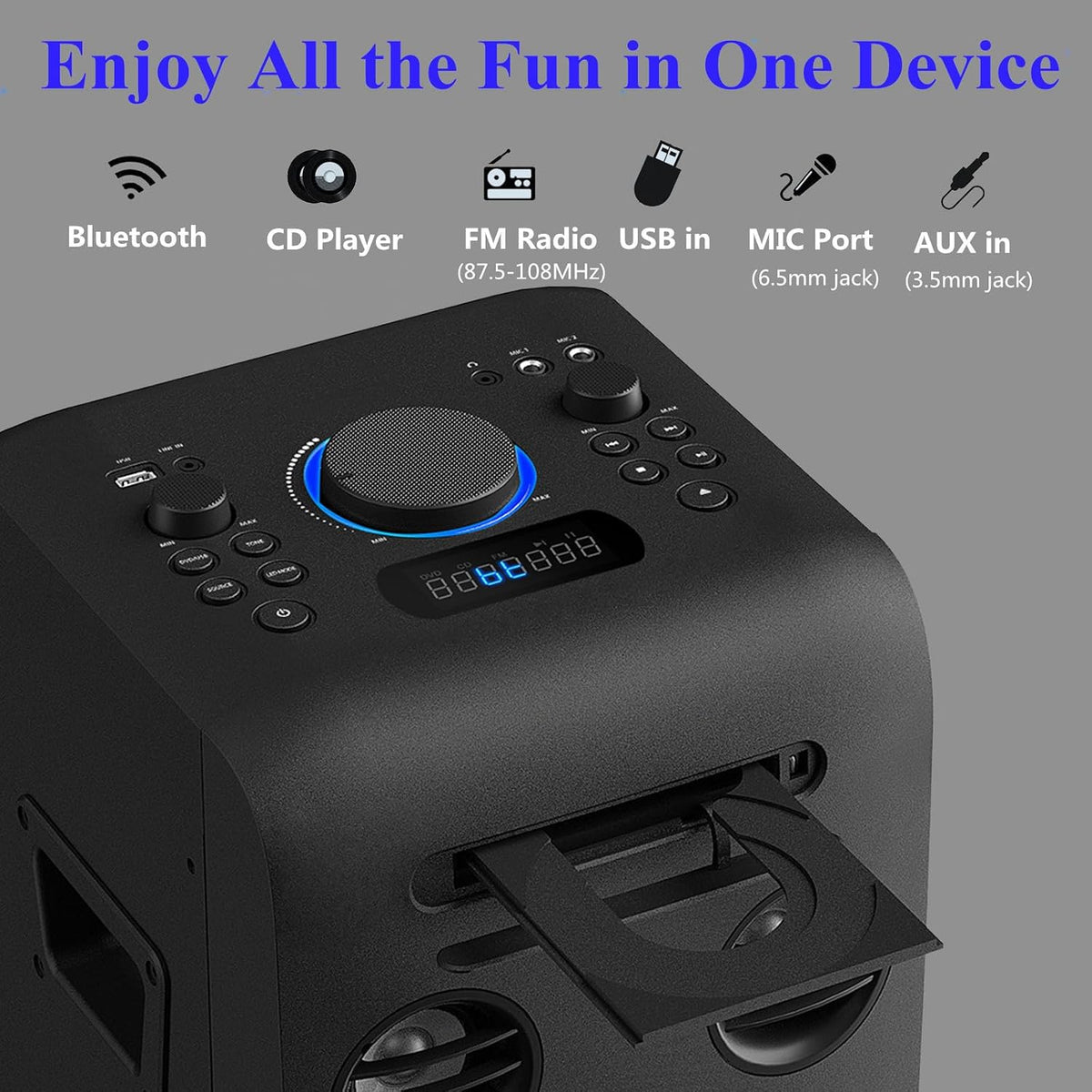 Home Stereo System 100W Bluetooth FM USB AUX Microphone Jacks HiFi