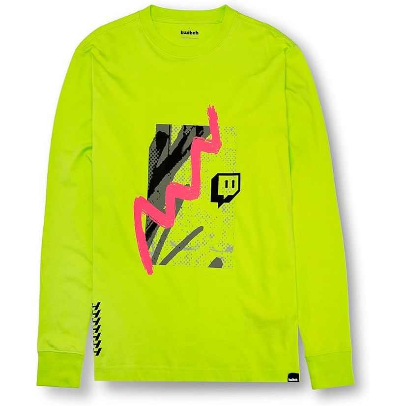 Twitch Long Sleeve Tee Unisex, Regular Fit, Cotton, Neon Yellow Top, Size M - Massive Discounts