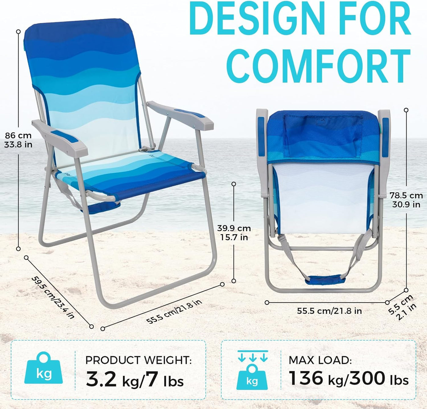Folding Beach Chair Lightweight Portable High Back Armrest WEJOY