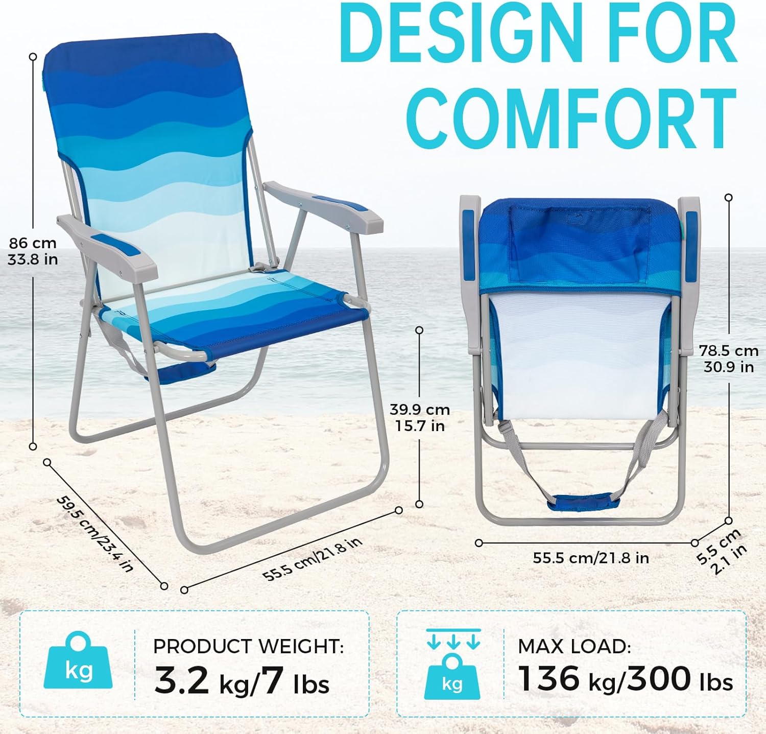 Folding Beach Chair Lightweight Portable High Back Armrest WEJOY