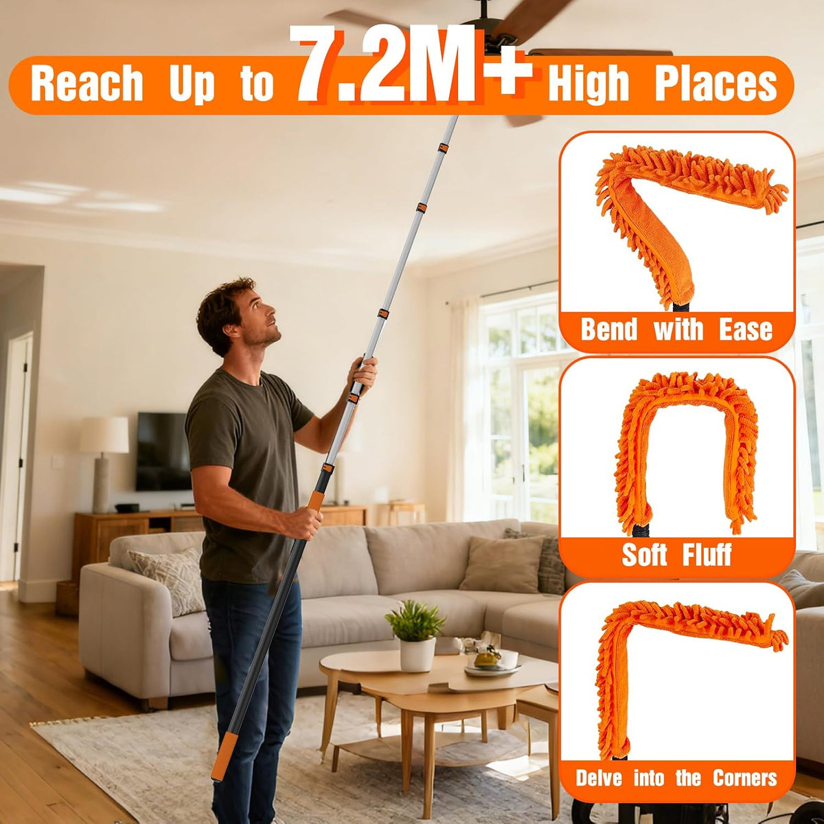 Telescopic Feather Duster 7.2m 5 Piece Microfiber Ceiling Fan SISUPASSIE