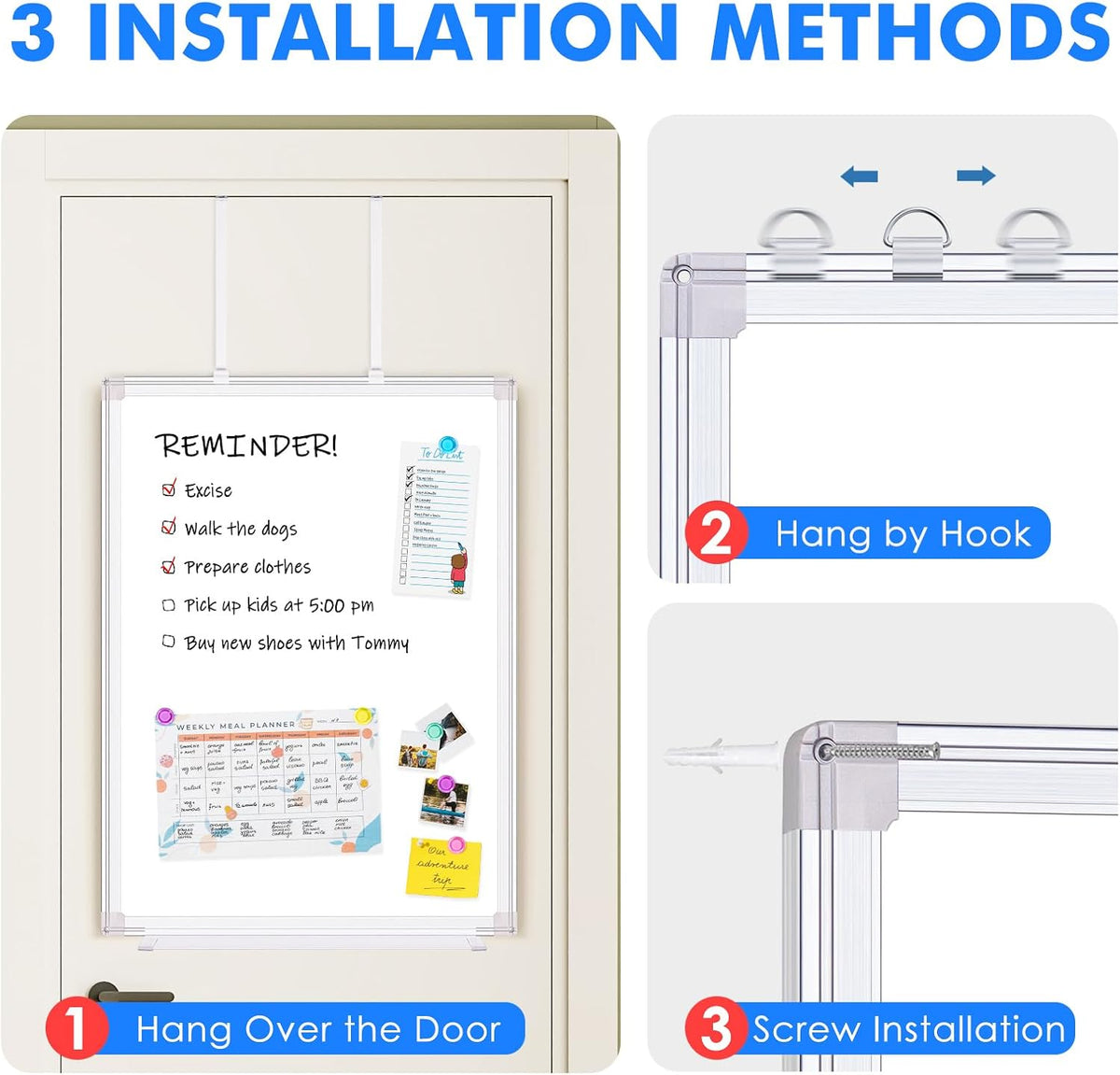 Magnetic Whiteboard 90x60cm Over Door No Drill Dry Erase Board White maxtek Home