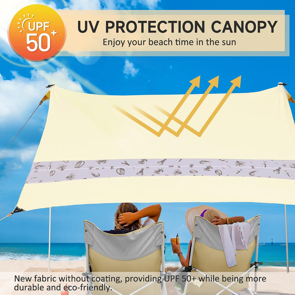 Beach Tent 2x2.4m UPF50+ Sun Shade Awning 3 Person Khaki VILLEY Camping Shelter