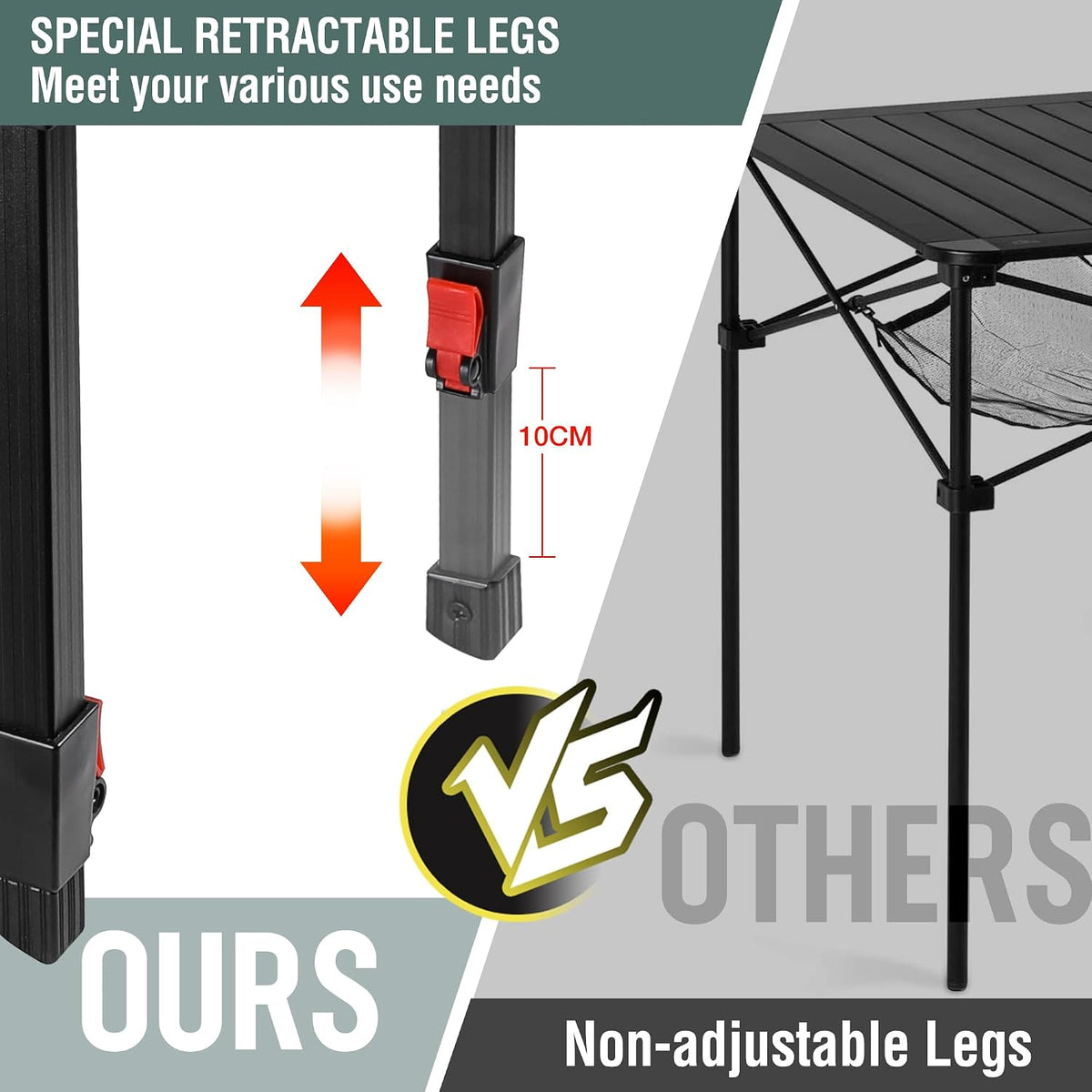 Folding Camping Table Medium Lightweight Aluminium Portable VILLEY Outdoor Table