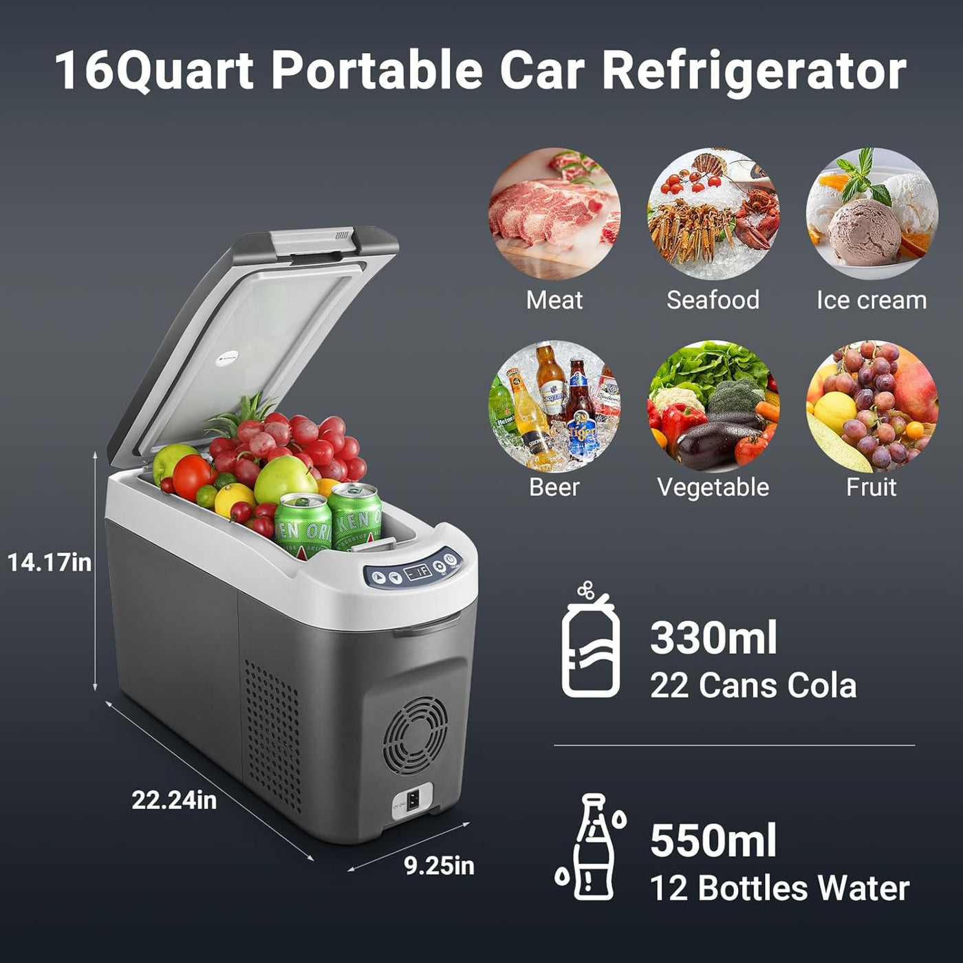 AAOBOSI 15L Camping Car Fridge, -20°C to 20°C, 12/24V DC, Portable Travel Cooler