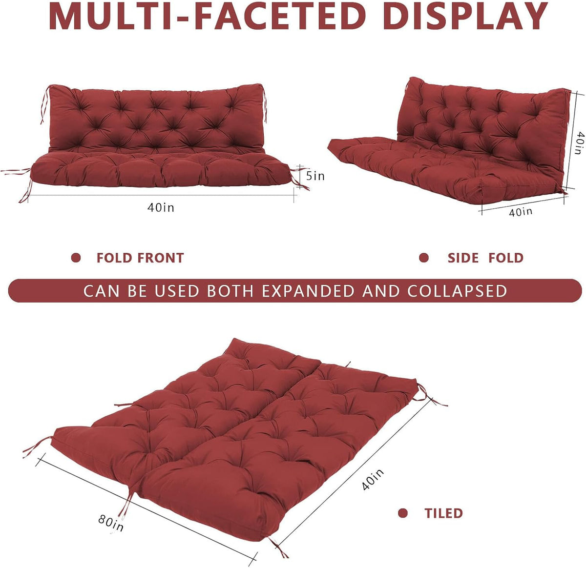 3 Seater Bench Cushion 150x100cm 13cm Thick Waterproof High Back Outdoor Swing Pad