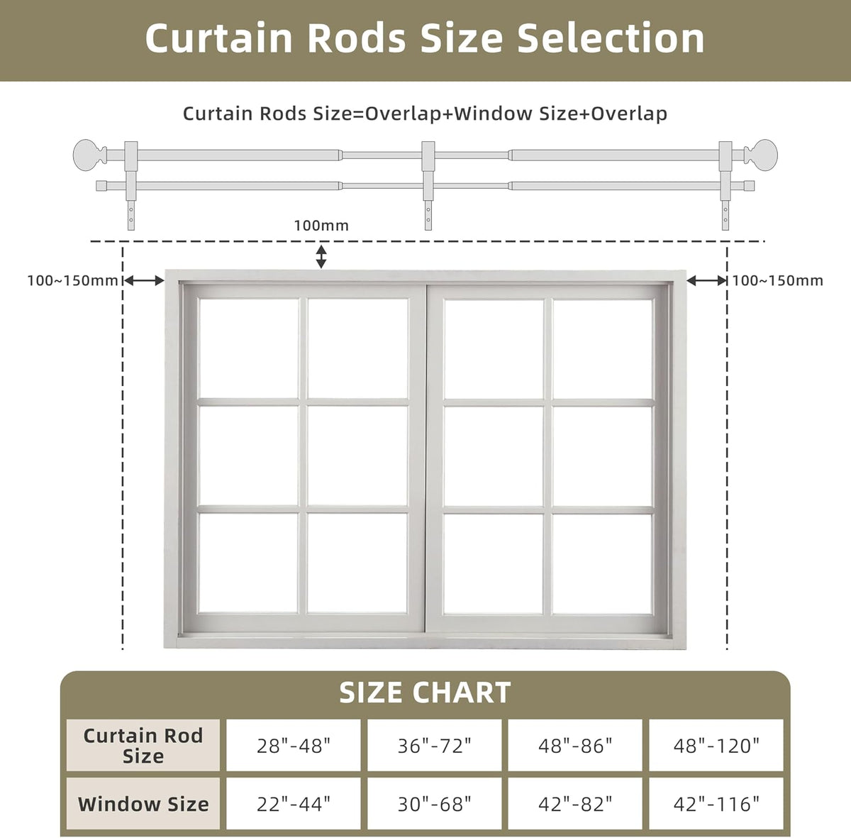 Extendable Curtain Pole 120-210cm 25mm Antique Brass Cap Finials Curtain Rod Set