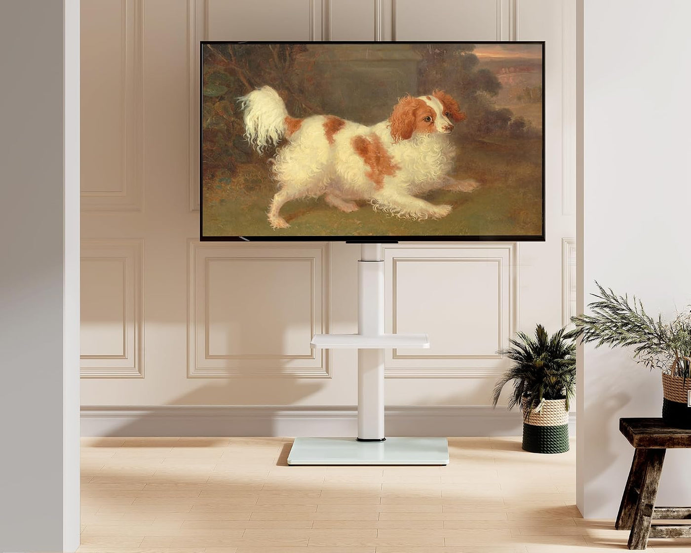 TV Floor Stand 32-60 Inch White Height Adjustable Shelf Universal FITUEYES Mount