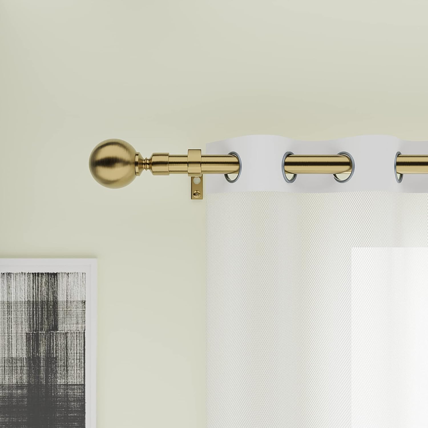 Extendable Curtain Pole 70-210cm Brass Gold Ball Finials 19mm Curtain Rod Set