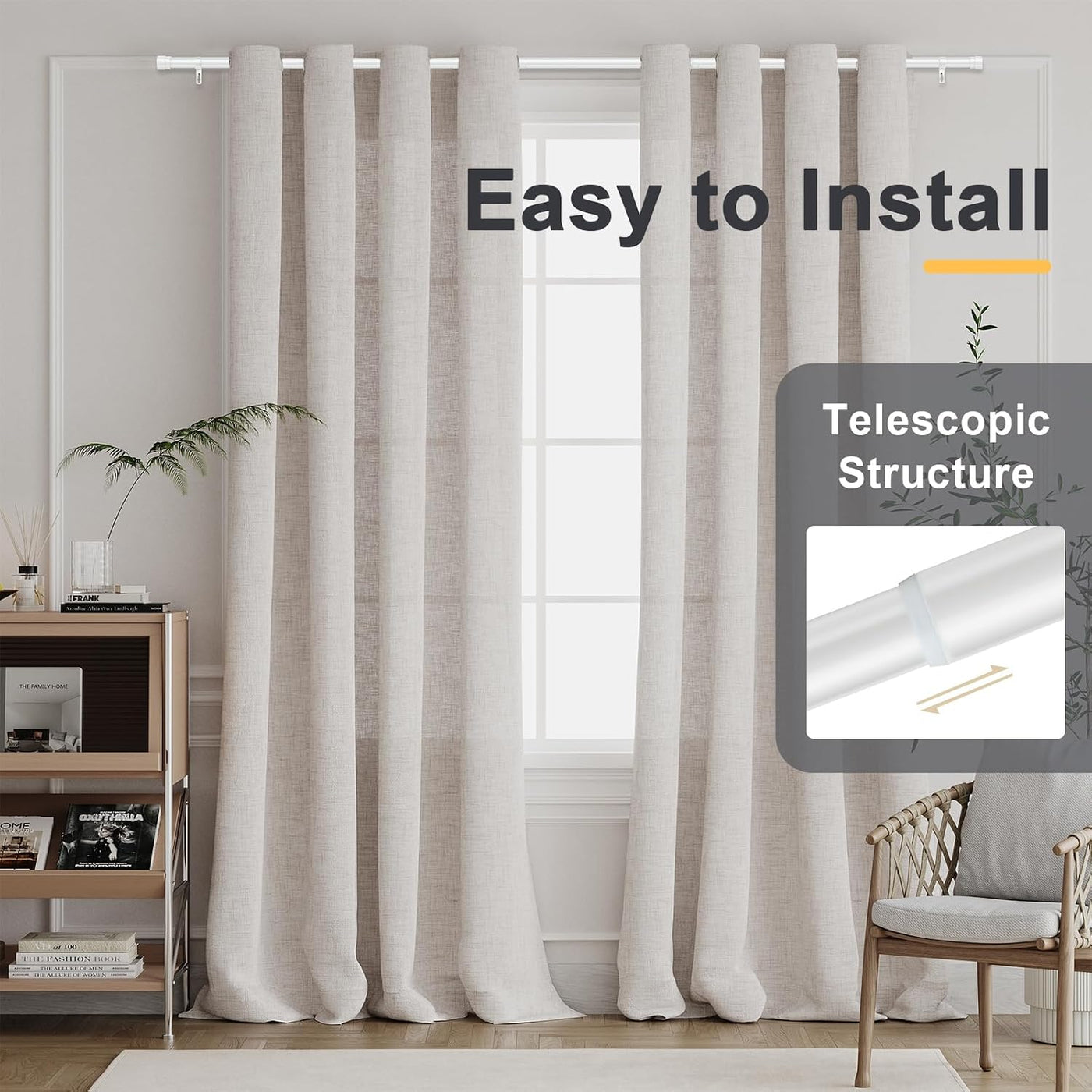 Curtain Poles 76-230cm 25mm Adjustable White Metal Finials 2 Pack BellaHills Set