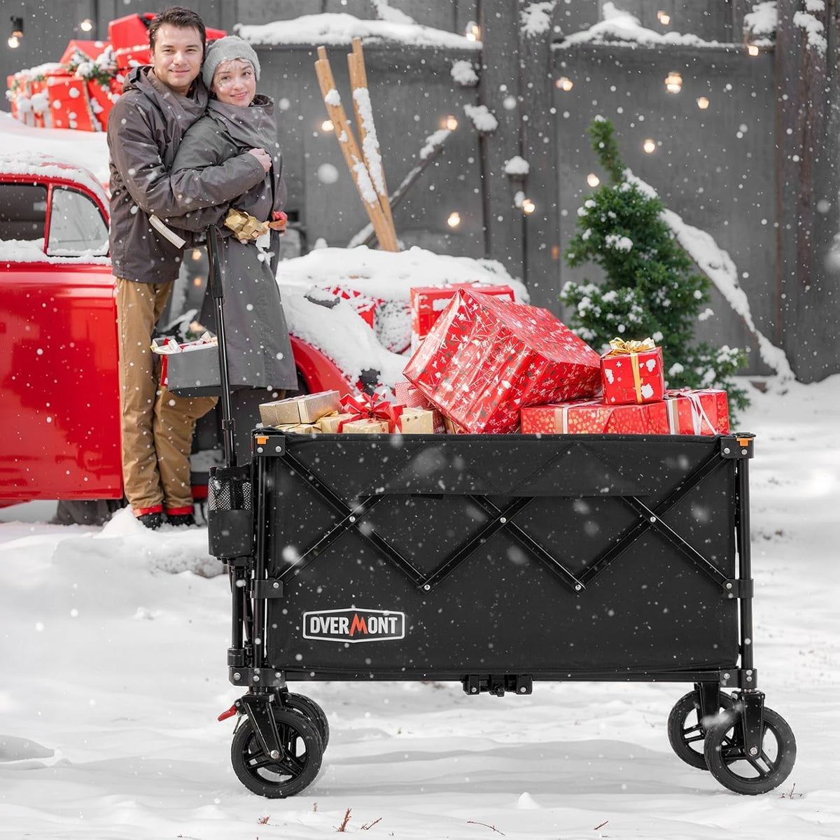 Folding Festival Trolley 200L Heavy Duty Collapsible Wagon Black Overmont Cart