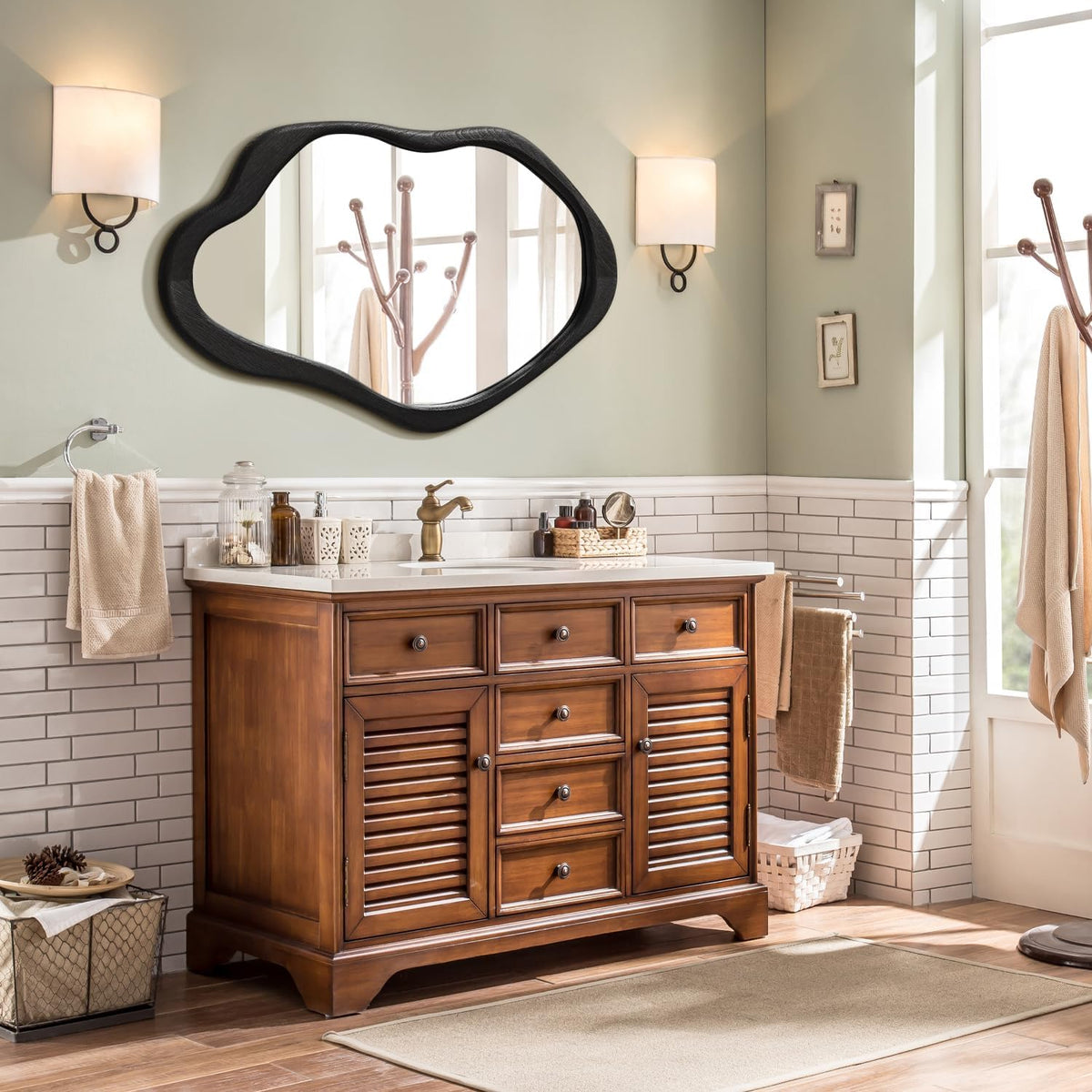 Asymmetrical Wall Mirror 60x90cm Irregular Wood Frame Modern Decor AOAOPQ