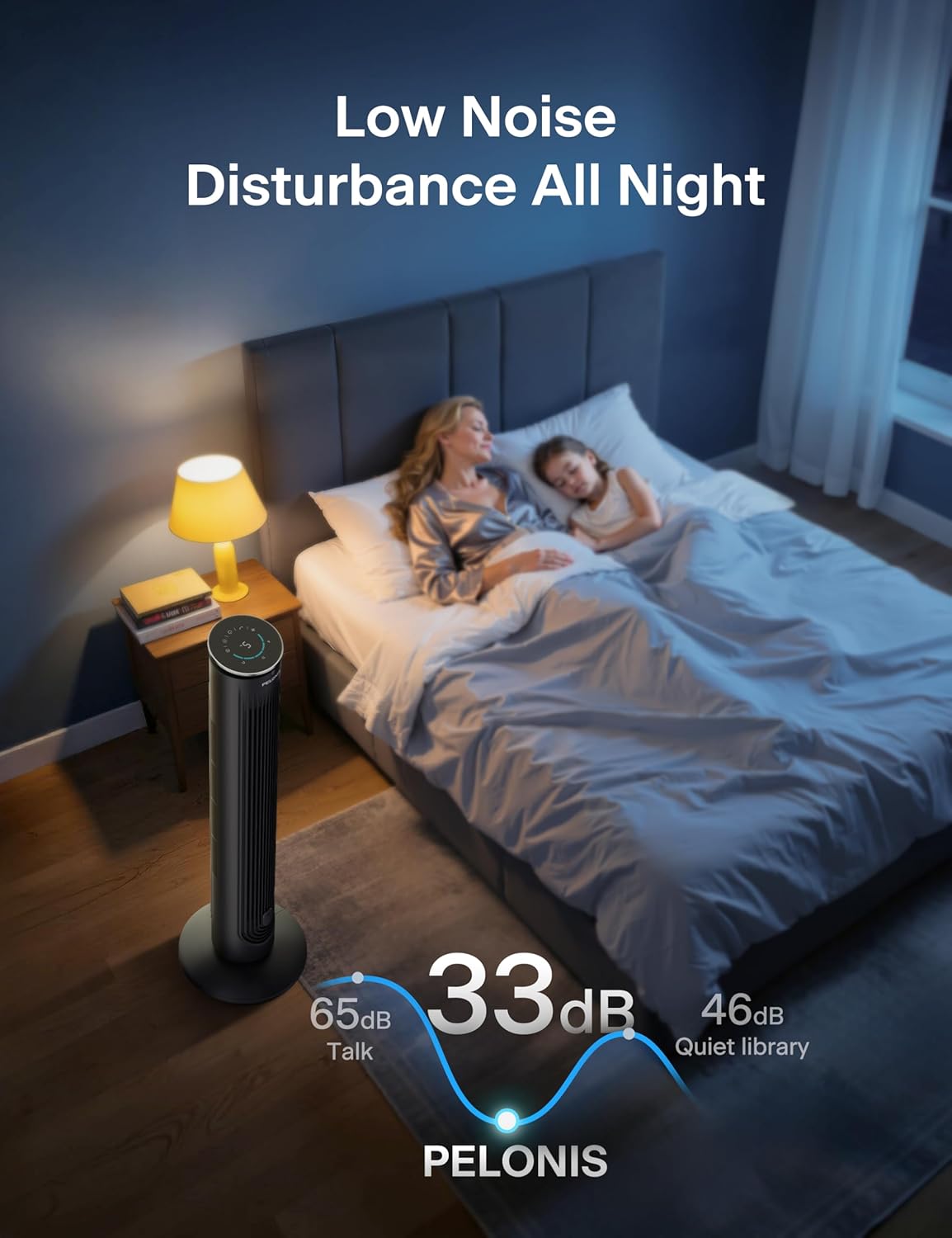 42 Inch Tower Fan Quiet Bladeless Oscillating 5 Speeds PELONIS