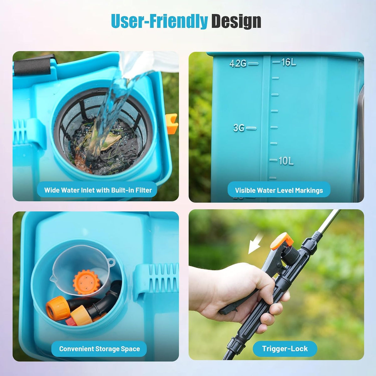 Knapsack Sprayer 16L Electric 120 PSI 4000mAh Battery Dual Wands SideKing Garden