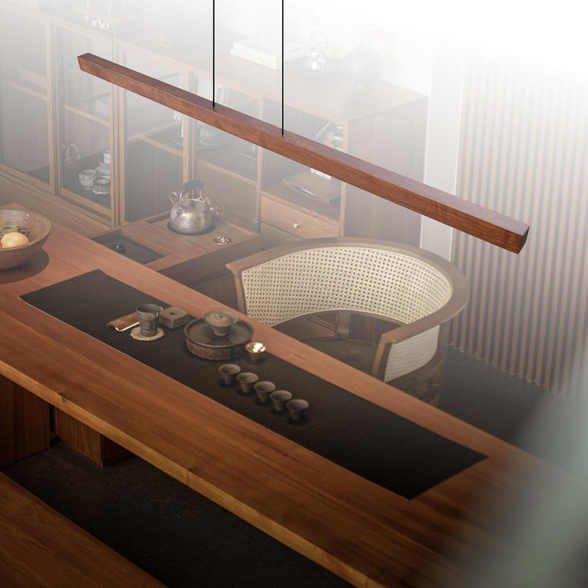 Linear Pendant Light 150cm Walnut Wood Dimmable Kitchen Island LED Mikeru
