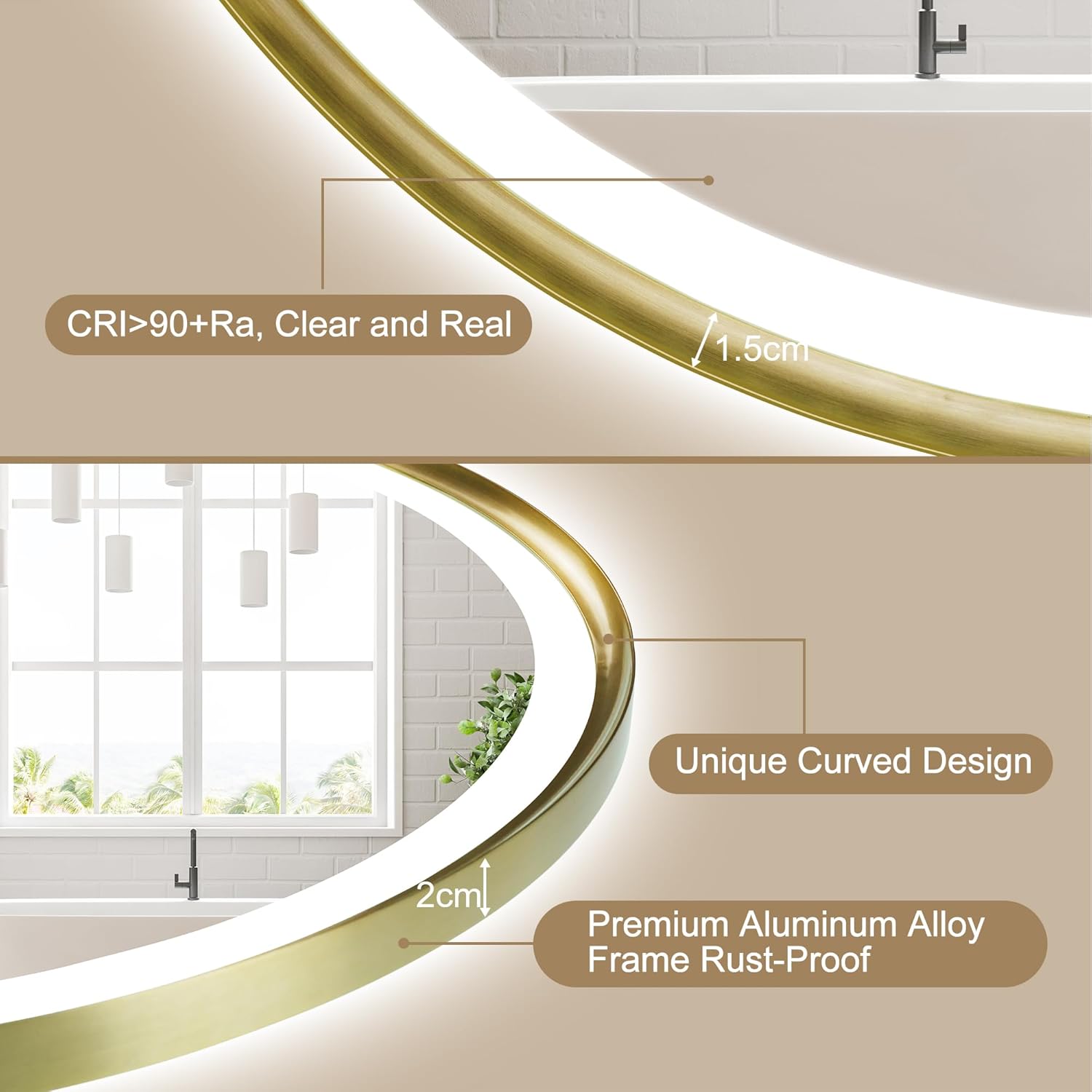 Oval LED Bathroom Mirror 60x90 Gold Frame Anti Fog Dimmable S'bagno