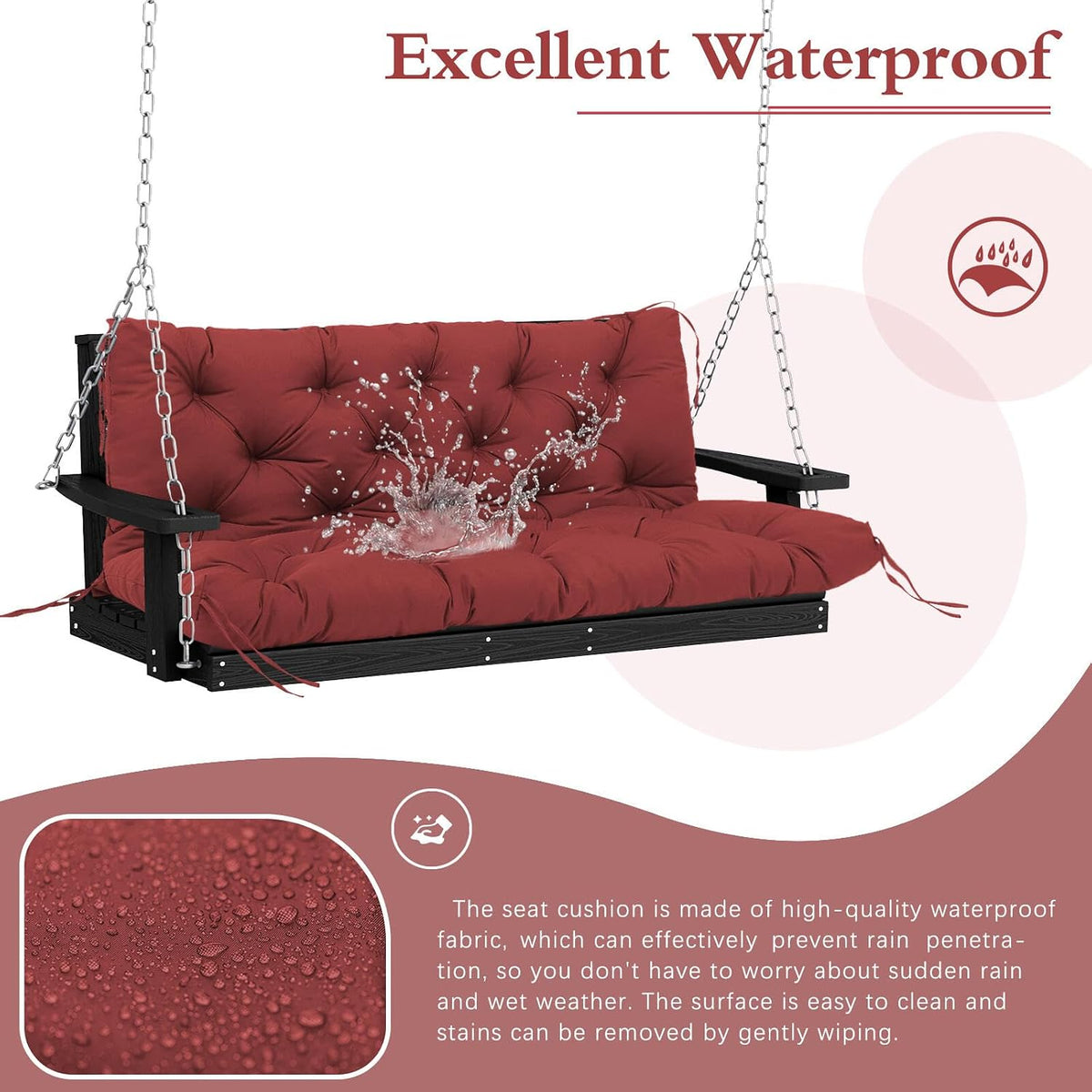 3 Seater Bench Cushion 150x100cm 13cm Thick Waterproof High Back Outdoor Swing Pad
