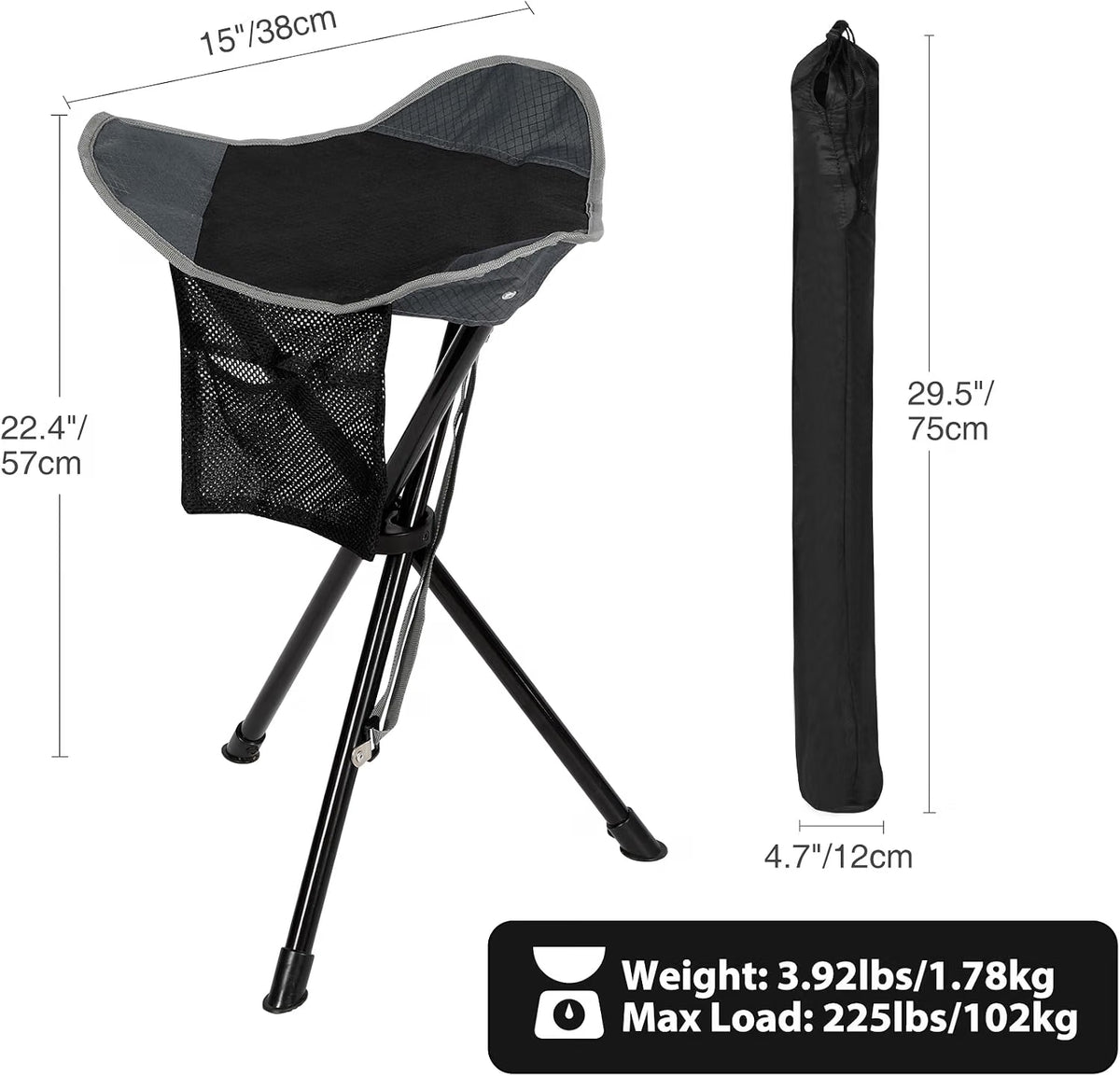 Folding Tripod Stool 22.4 Inch 2 Pack Lightweight Portable Black REDCAMP Camping