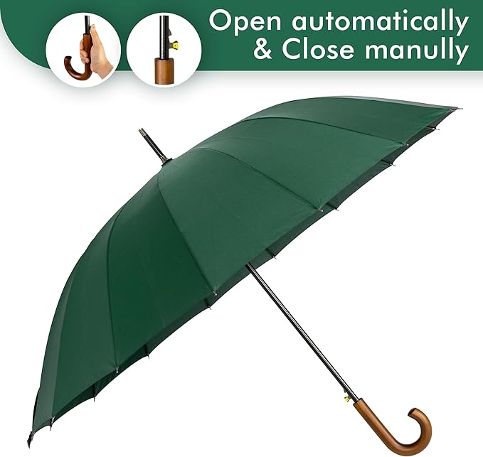 Golf Umbrella Windproof 16 Ribs J Handle Stick Umbrella Becko Black Blue Green
