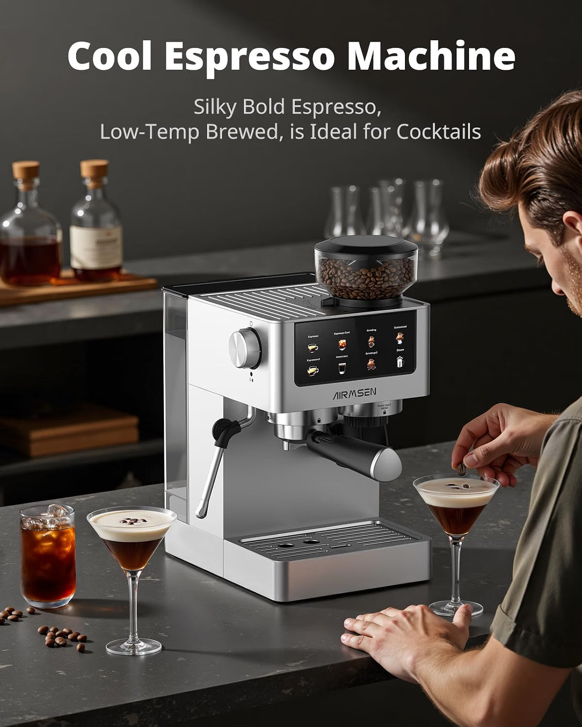 Bean to Cup Coffee Machine 20 Bar Automatic Espresso Maker AIRMSEN Home Barista